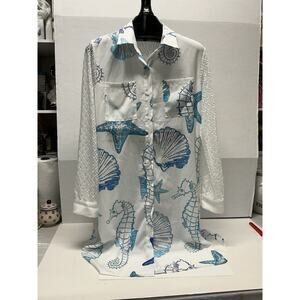 Nora‎ Cora Shirt Dress Cover Up Seahorse Ocean Beach Print Women’s Large